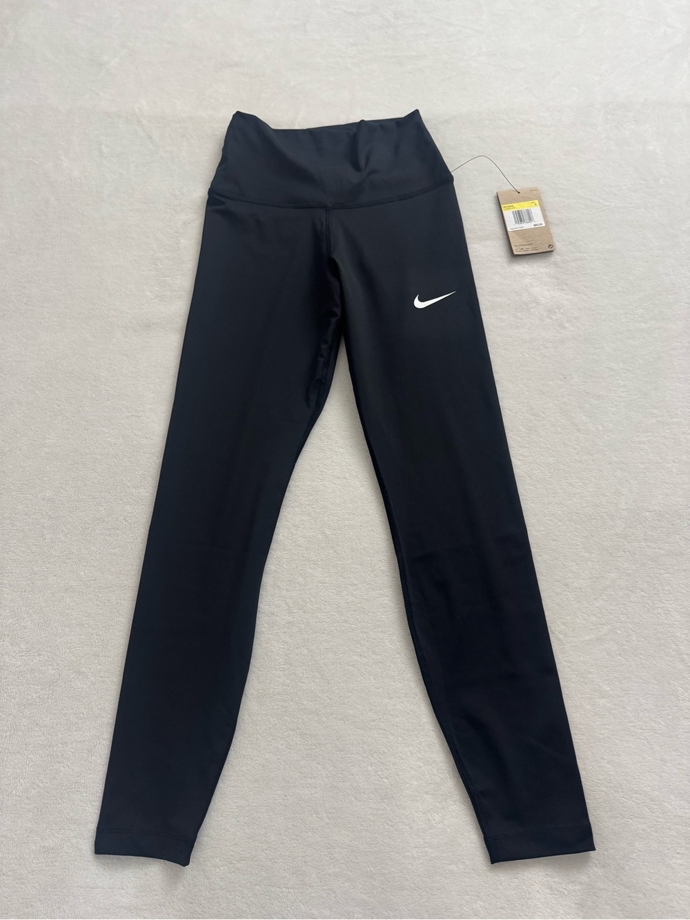 Nike Girls Black High-Waist Leggings with White Swoosh
